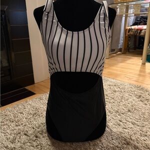 SHEIN Black and White Striped One Piece Swimsuit